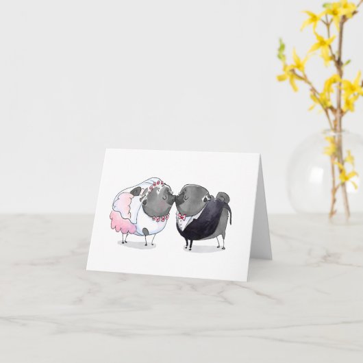 Happily Ever After Black Pug trouwkaart Kaart (Gele Bloem)