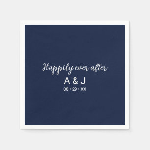 Happily Ever After Blauw Witte Monogram Bruiloft Servet