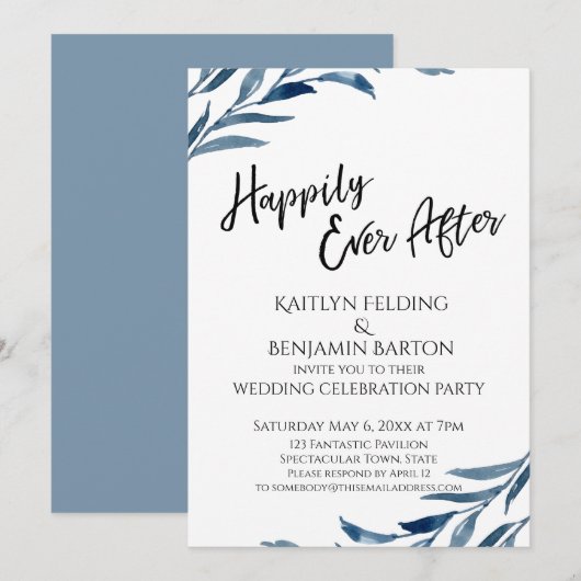 Happily Ever After Blue Bladeren Ontvangst-alleen Kaart (Voorkant / Achterkant)