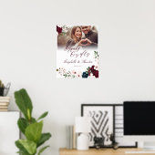 Happily Ever After Bordeaux Navy Bloemen Foto Poster (Thuiskantoor)