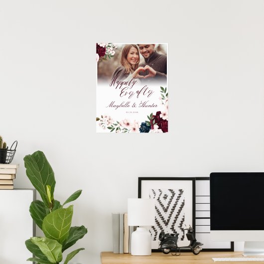 Happily Ever After Bordeaux Navy Bloemen Foto Poster (Thuiskantoor)