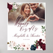 Happily Ever After Bordeaux Navy Bloemen Foto Poster (Voorkant)