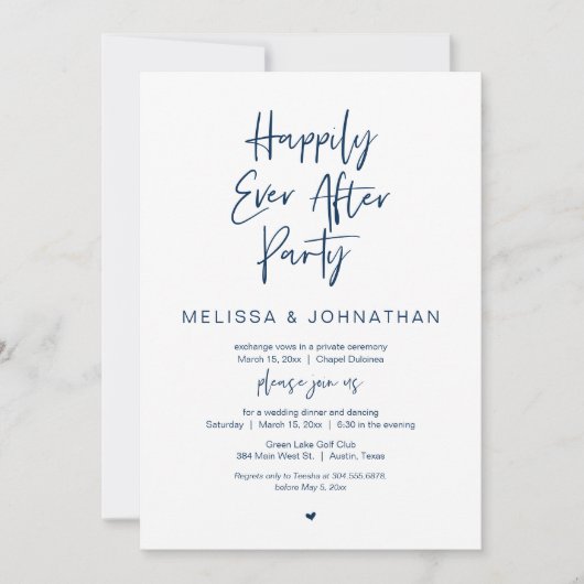 Happily Ever After, Bruiloft Elopement Dinnerfeest Kaart (Voorkant)