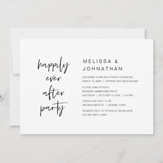 Happily Ever After, Bruiloft Elopement Feestdiner Kaart (Voorkant)