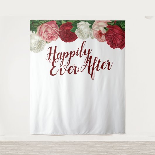 Happily Ever After Bruiloft Feest Achtergrond Wandkleed (Voorkant)