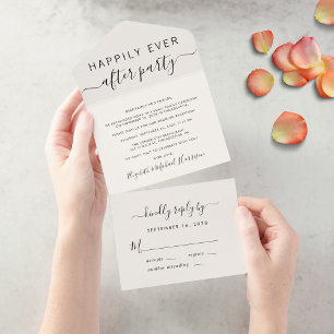 Happily Ever After Bruiloftsreceptie Crème All In One Uitnodiging