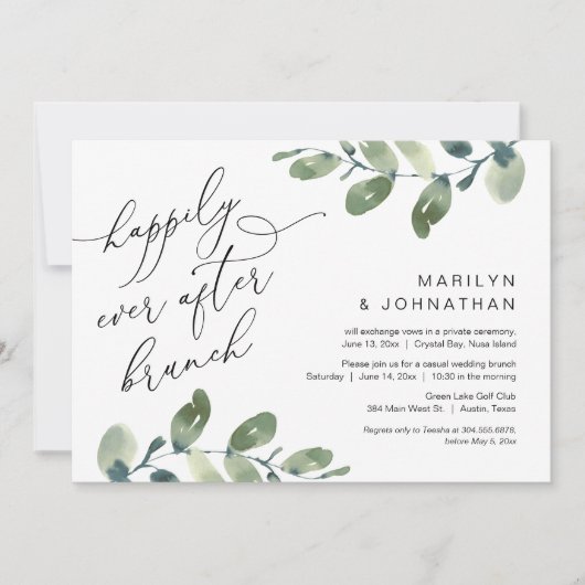 Happily Ever After Brunch Feestje Groene Elopement Kaart (Voorkant)