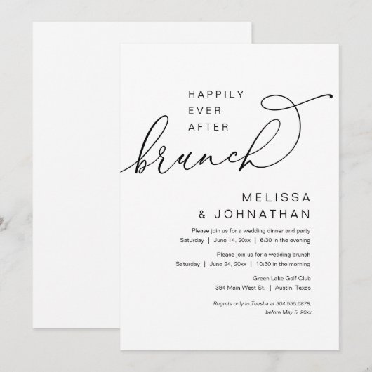 Happily Ever After Brunch, Trouw Elopement Feest Kaart (Voorkant / Achterkant)