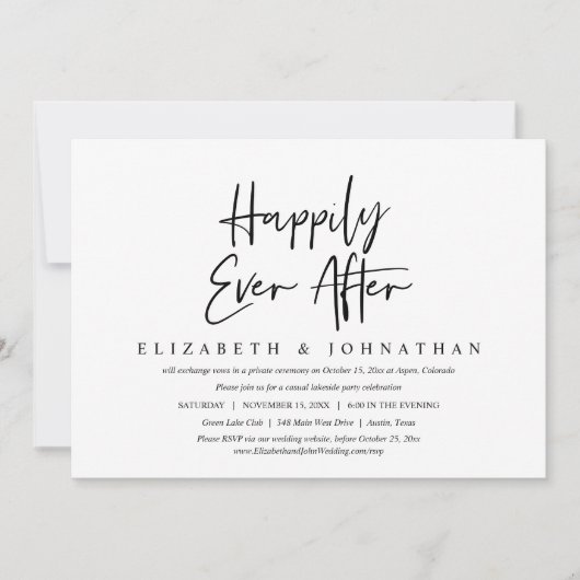Happily Ever After, Casual Huwelijksvluchtfeest Kaart (Voorkant)