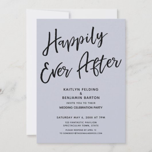 Happily Ever After Casual Trouwfeest Stof Blauw Kaart (Voorkant)