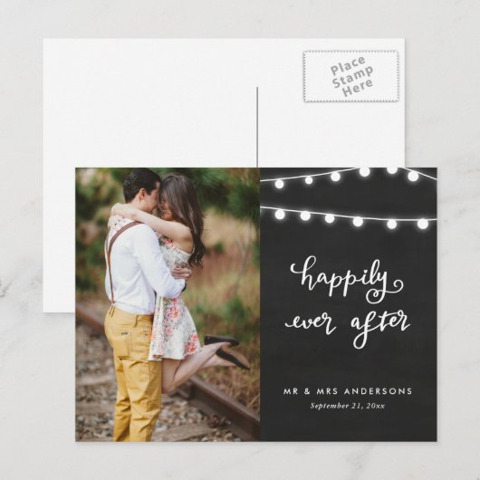 Happily Ever After | Chalkboard bruiloft foto Briefkaart (Voorkant / Achterkant)