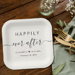 Happily Ever After Cream Wedding Papieren Bordje<br><div class="desc">Chic light cream paper plates for your wedding reception,  engagement parties,  couples showers and other wedding celebrations featuring "Happily Ever After" in simple typography and a stylish script with swashes,  your first names joined by a heart and your wedding date.</div>