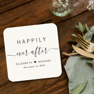 Happily Ever After Crème Bruiloft Kartonnen Onderzetters