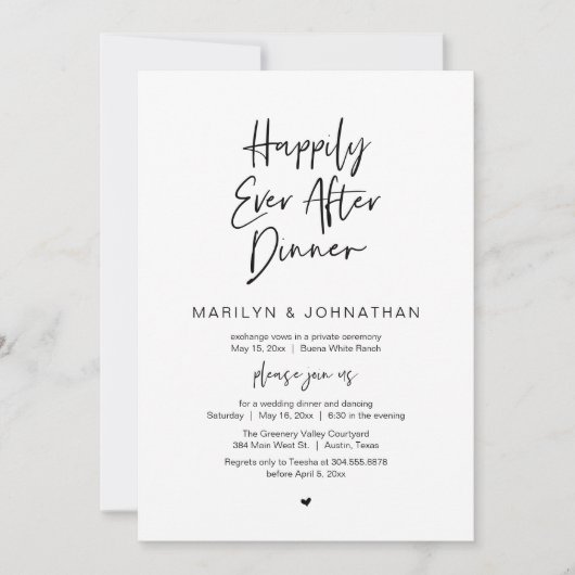 Happily Ever After Dinner Modern Wedding Reception Kaart (Voorkant)