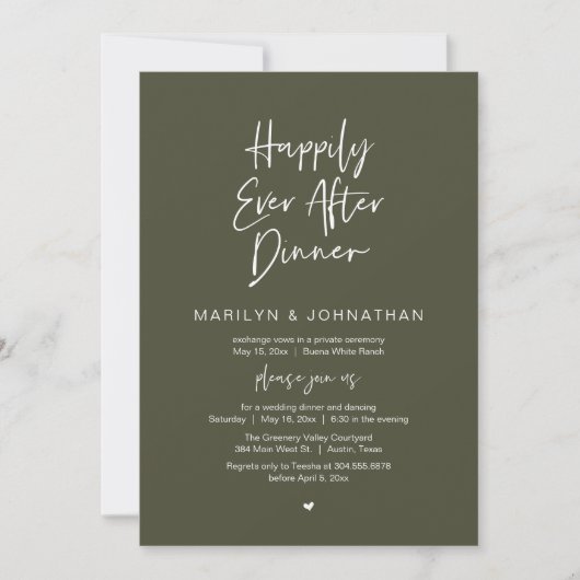 Happily Ever After Dinner Modern Wedding Reception Kaart (Voorkant)