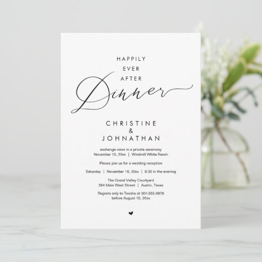 Happily Ever After Dinner Modern Wedding Reception Kaart (Staand voorkant)
