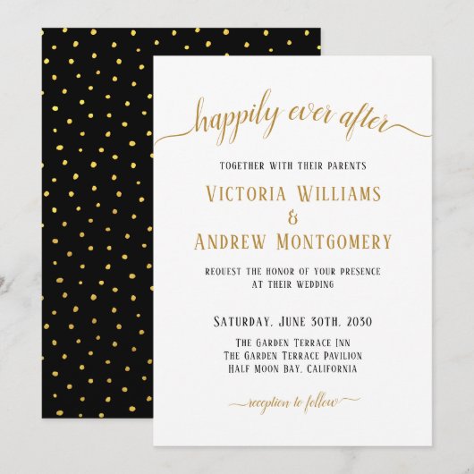Happily Ever After Elegant Gouden Script Bruiloft Kaart (Voorkant / Achterkant)