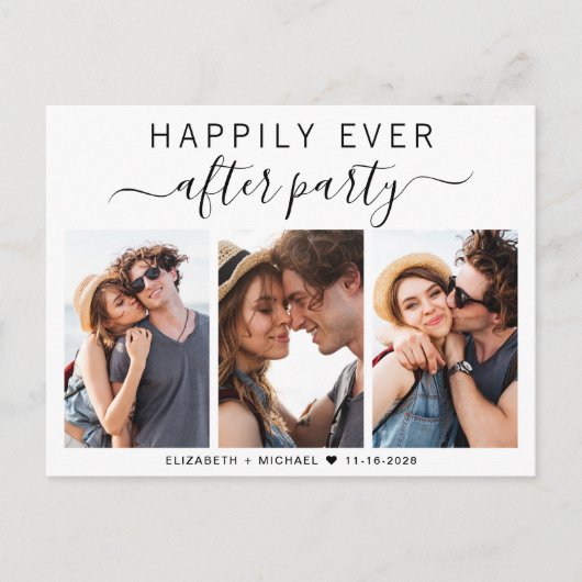 Happily Ever After Feest 3 Foto Huwelijk Aankondigingskaart (Voorkant)