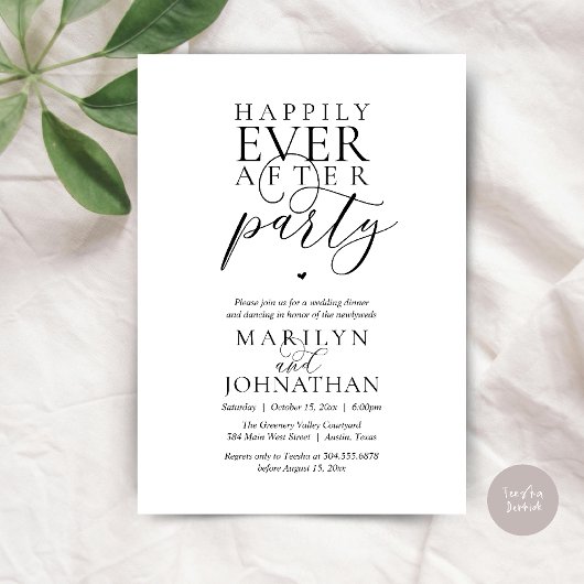 Happily Ever After Feest Bruiloft Elopement Diner Kaart