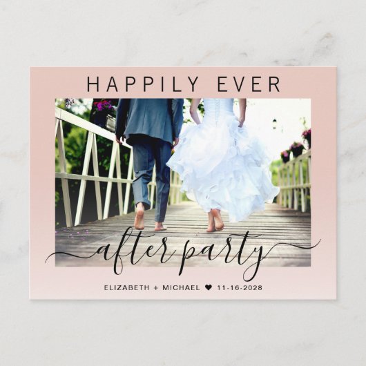 Happily Ever After Feest Foto Blush Bruiloft Aankondigingskaart (Voorkant)