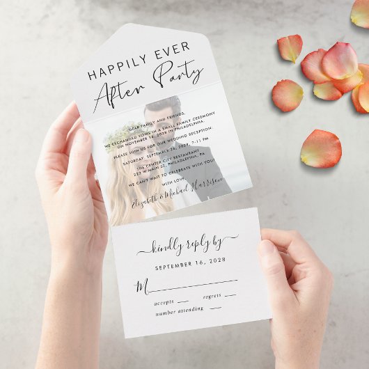 Happily Ever After Feest Foto Bruiloftsreceptie All In One Uitnodiging