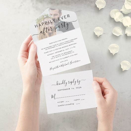 Happily Ever After Feest Foto Bruiloftsreceptie All In One Uitnodiging