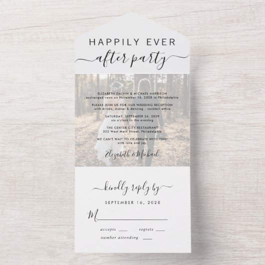 Happily Ever After Feest Foto Bruiloftsreceptie All In One Uitnodiging (Binnen)