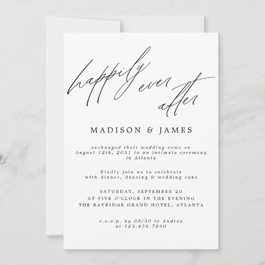 Happily Ever After Feest Foto Calligrafie Bruiloft Aankondiging (Voorkant)