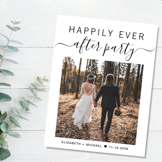 Happily Ever After Feest Foto QR Code Trouwen Aankondigingskaart