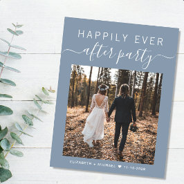Happily Ever After Feest Foto Stofblauwe Trouw Aankondigingskaart