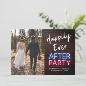 Happily Ever After Feest Neonlichten Foto Bruiloft Aankondiging (Staand voorkant)