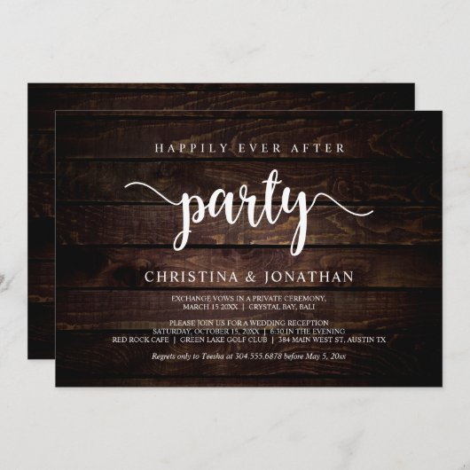 Happily Ever After-feest, Rustiek hout, Elopement Kaart (Voorkant / Achterkant)