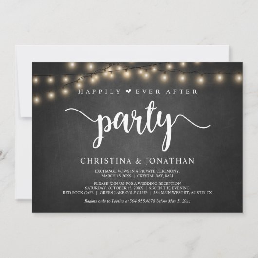 Happily Ever After-feest, slingerlicht, elopement Kaart (Voorkant)