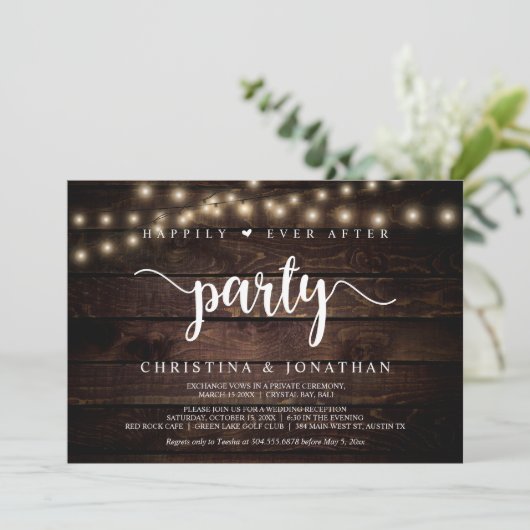 Happily Ever After-feest, slingerlichtjes, elopeme Kaart (Staand voorkant)