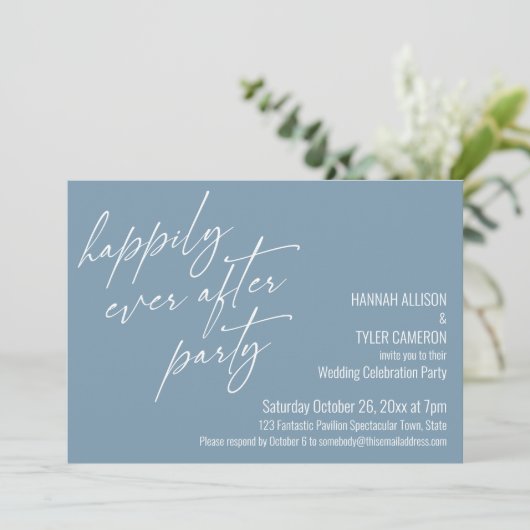 Happily Ever After Feest Stofblauw Ontvangst Kaart (Staand voorkant)