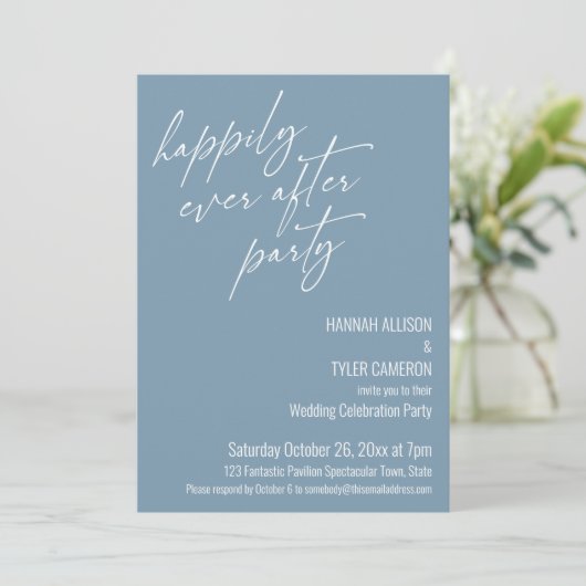 Happily Ever After Feest Stofblauwe Ontvangst Kaart (Staand voorkant)