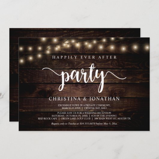 Happily Ever After-feest,  String Light, Elopement Kaart (Voorkant / Achterkant)