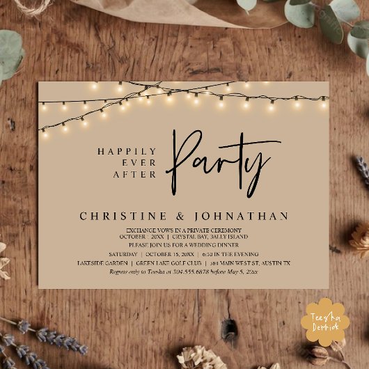 Happily Ever After-feest,  String Lights Elopement Kaart