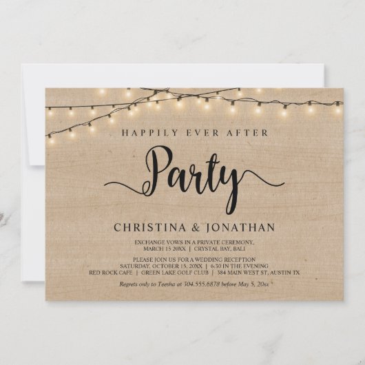 Happily Ever After-feest, String Lights Elopement Kaart (Voorkant)