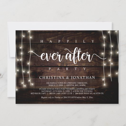 Happily Ever After-feest, String Lights Elopement Kaart (Voorkant)