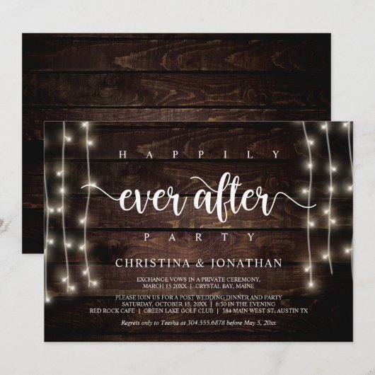 Happily Ever After-feest, String Lights Elopement Kaart (Voorkant / Achterkant)