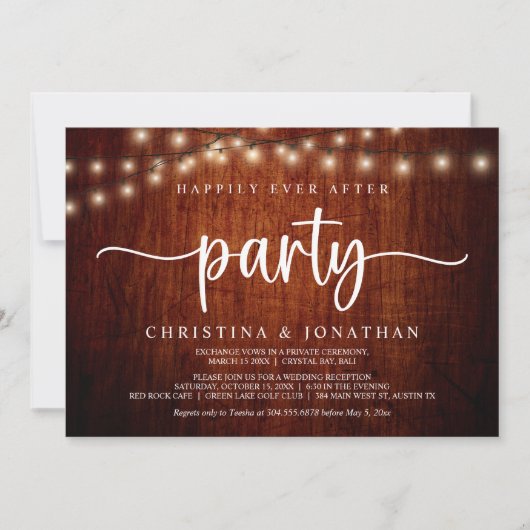 Happily Ever After-feest,  String Lights Elopement Kaart (Voorkant)
