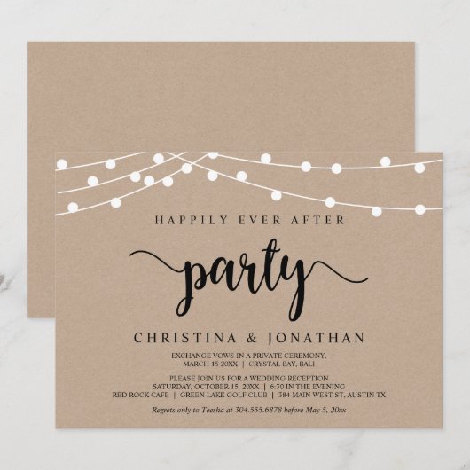 Happily Ever After-feest, String Lights Trouwen Kaart (Voorkant / Achterkant)
