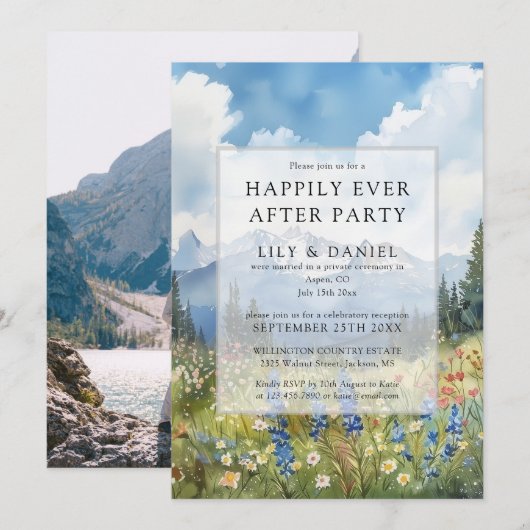 Happily Ever After Floral Mountain Wedding Photo Kaart (Voorkant / Achterkant)