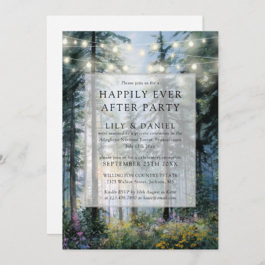 Happily Ever After Forest String Lights Wedding Kaart (Voorkant / Achterkant)