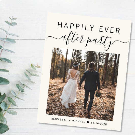 Happily Ever After Foto QR-code Trouwreceptie Aankondigingskaart