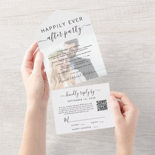 Happily Ever After Foto QR-code Trouwreceptie All In One Uitnodiging (Afscheurbaar)