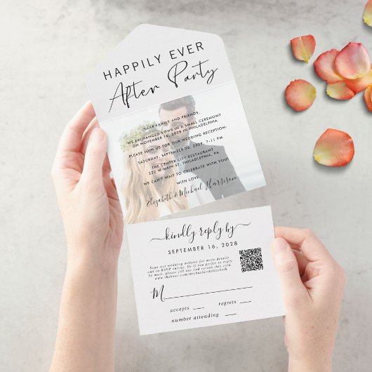 Happily Ever After Foto QR-code Trouwreceptie All In One Uitnodiging