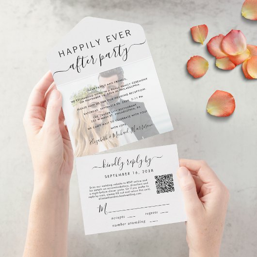 Happily Ever After Foto QR-code Trouwreceptie All In One Uitnodiging
