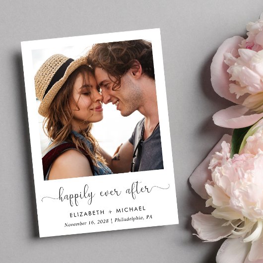 Happily Ever After Foto QR-code Trouwreceptie Kaart